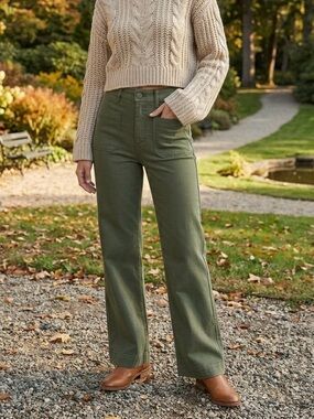 Vintage Faherty Green Cotton Utility Pants Wide Leg Boho Shabby Chic 80s